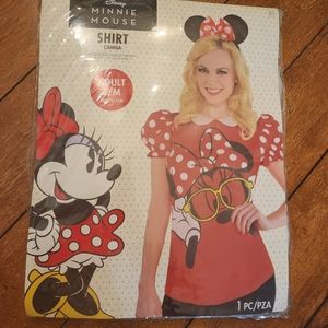 Disney Minnie Mouse Graphic Shirt Red Polka Dot Puffed Short Sleeve S/M